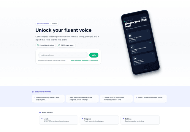 Landing para Software de Prácticas de Speaking
